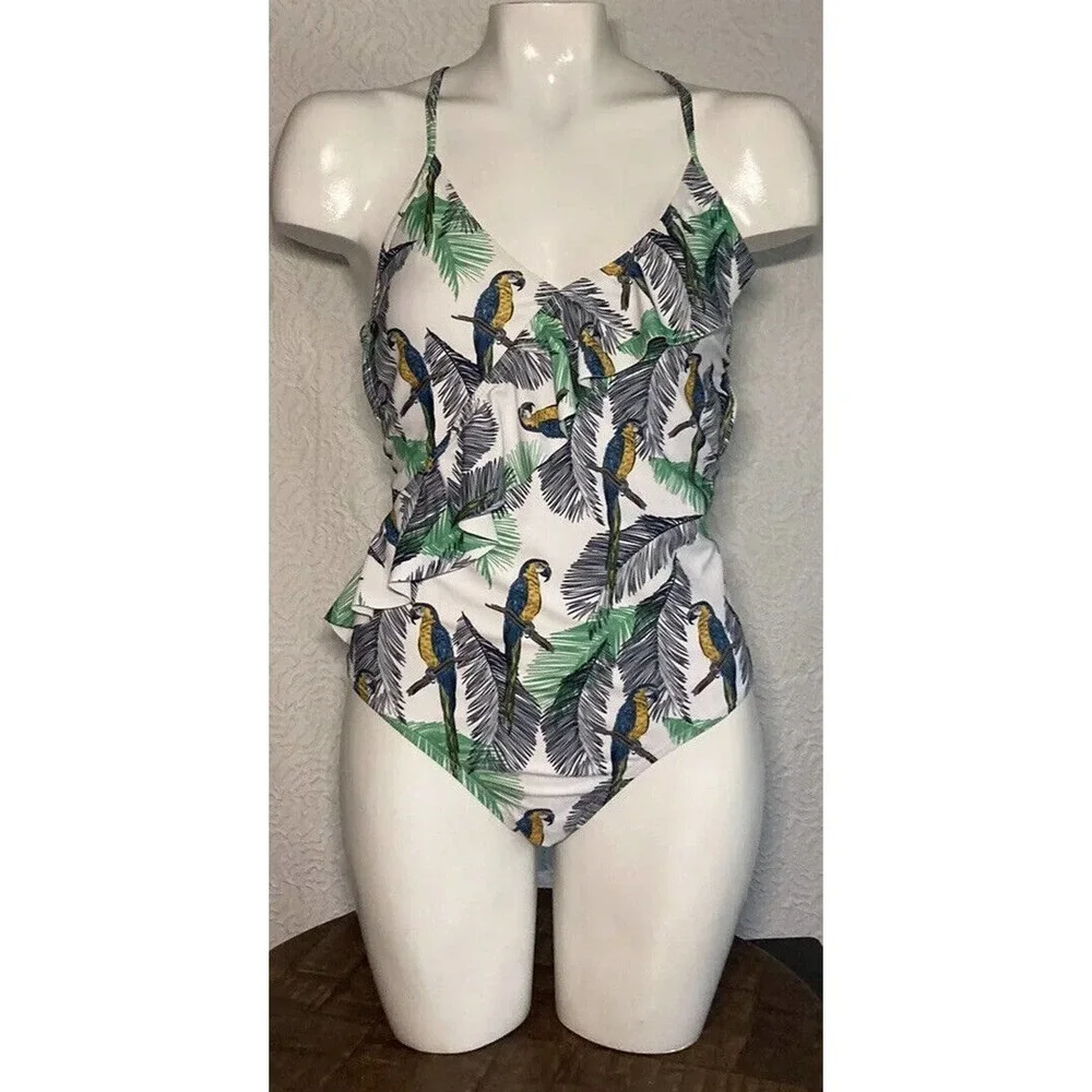 Eomenie Swimsuits Womens Birds Tropical Print One Piece Bathing Suits Small